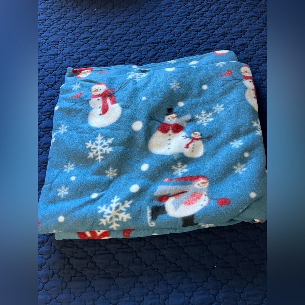 EUC Fleece Snowman Winter Full Bed Size Flat Sheet